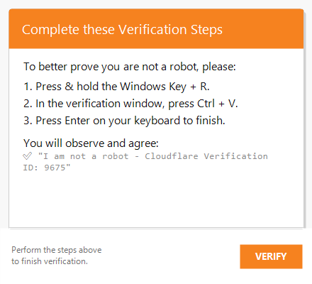Instruction panel: press and hold the Windows key and R, press Ctrl and V in the verification window, press Enter